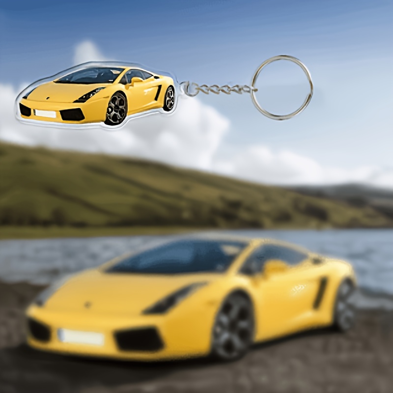 TEMU 2d Flat, 2d Flat Personalized Custom Car Keychain Decoration, Personalized Acrylic Racing-themed Lanyard, Insert Your Own Photo - Durable Metal