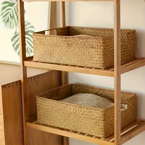 1pc rattan storage basket durable rectangular wicker storage basket for bathroom bedroom living room home decor multifunctional storage basket minimalist style storage basket shelf baskets
