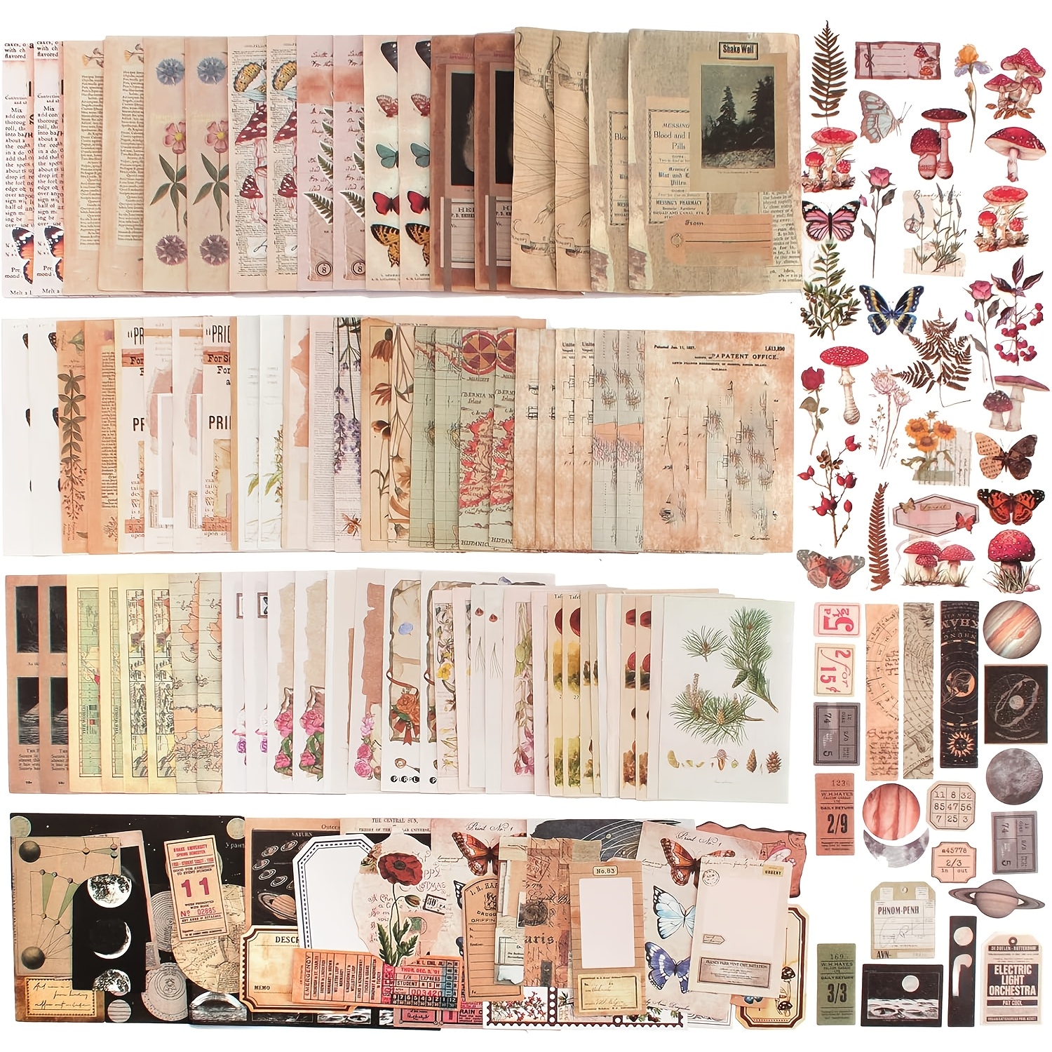 Image of 400pcs Washi Paper Stickers Set | Nature & Universe Theme Decorative Paper Stickers For Photo Album Journal Craft Projects, Made Of Paper