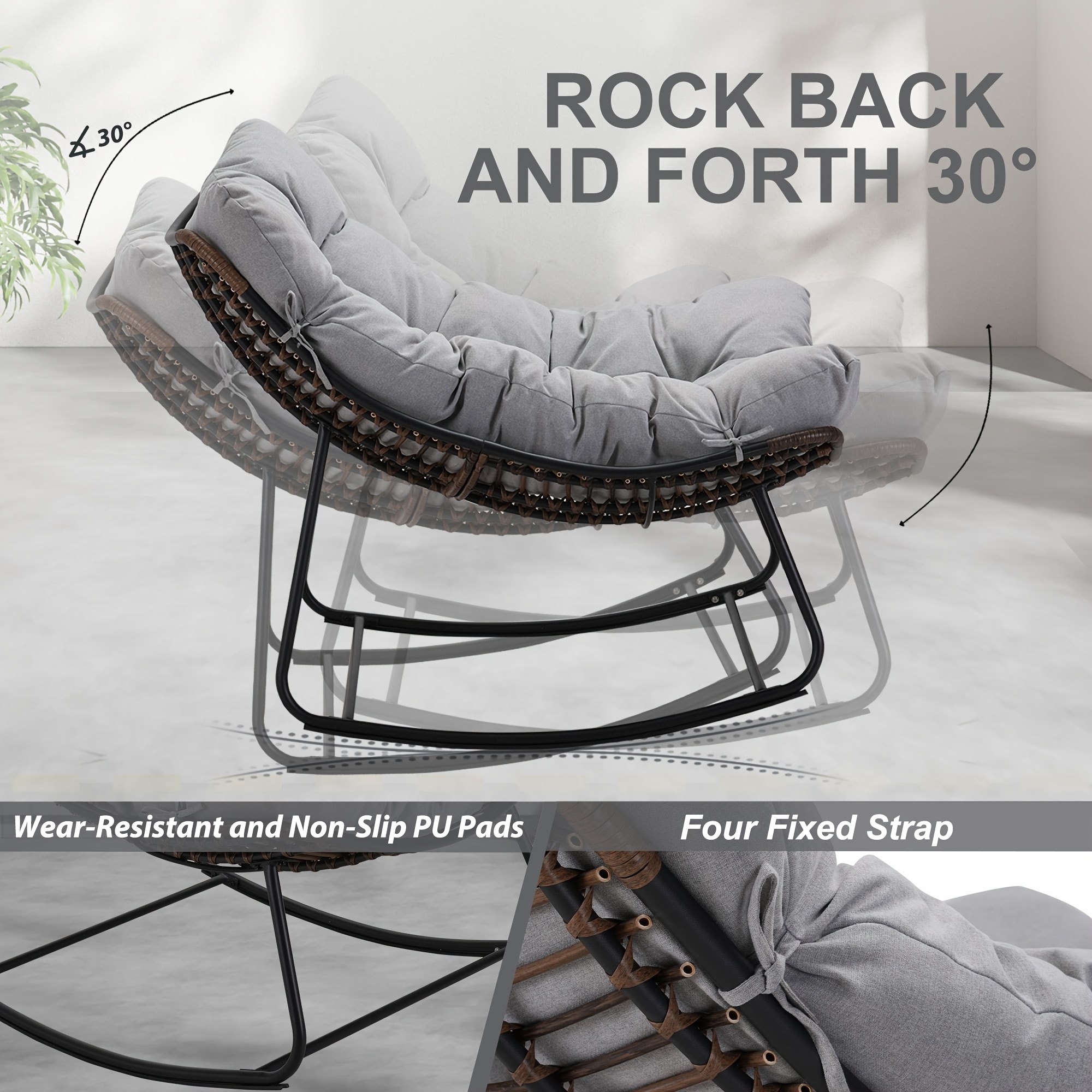 royal rocking chair outdoor rocking papasan chair with padded light grey   recliner chair oversized metal   rattan egg chair for patio porch living room details 6