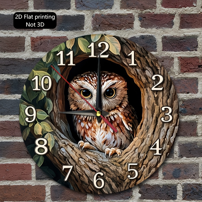 TEMU 1pc Adorable Owl Wall Clock With Tree - Round Wood Clock Suitable For, Room, Living Room, Bedroom, Entryway - Minimalist Modern Decor, -to-