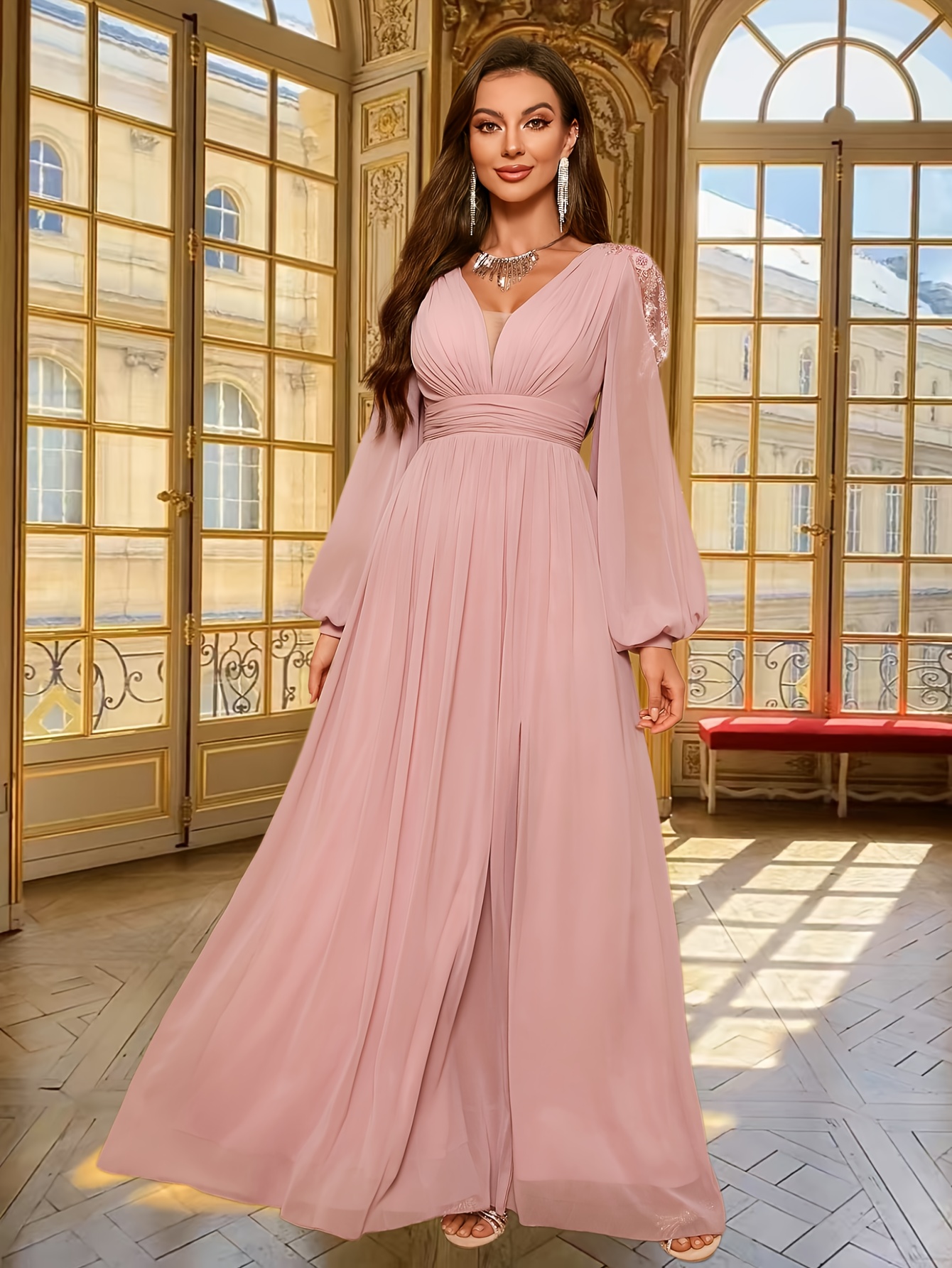 white christmas dresses Dress Fashion Women Ladies Tunic Maxi Long Chiffon Dress Long Sleeve F