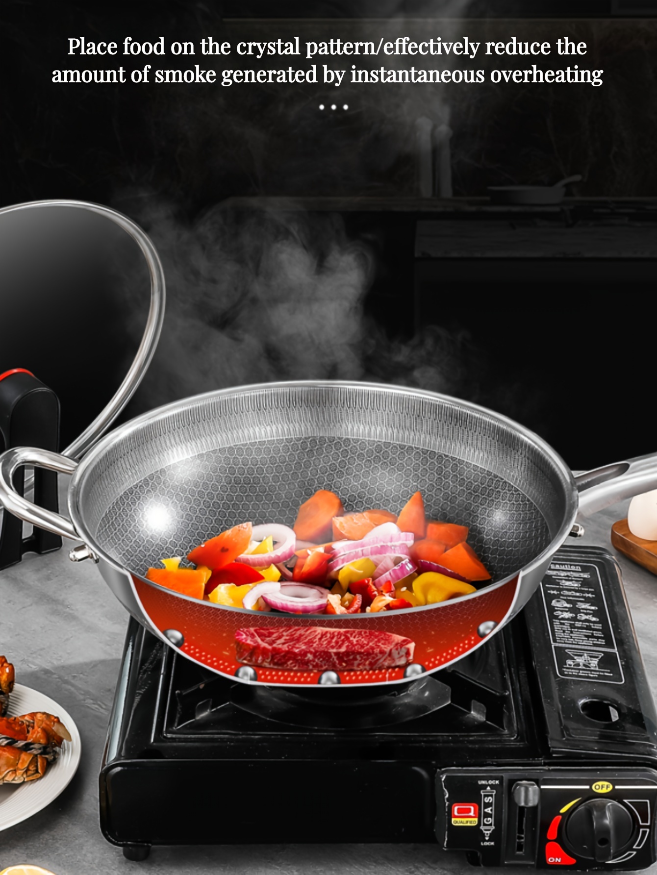 1 piece stainless steel frying pan household flat bottom frying pan induction cooker gas stove frying pan with lid and handle fried fish fried egg non stick pan frying steak pan kitchen honeycomb non stick frying pan camping frying pan 32cm 34cm 36cm details 2