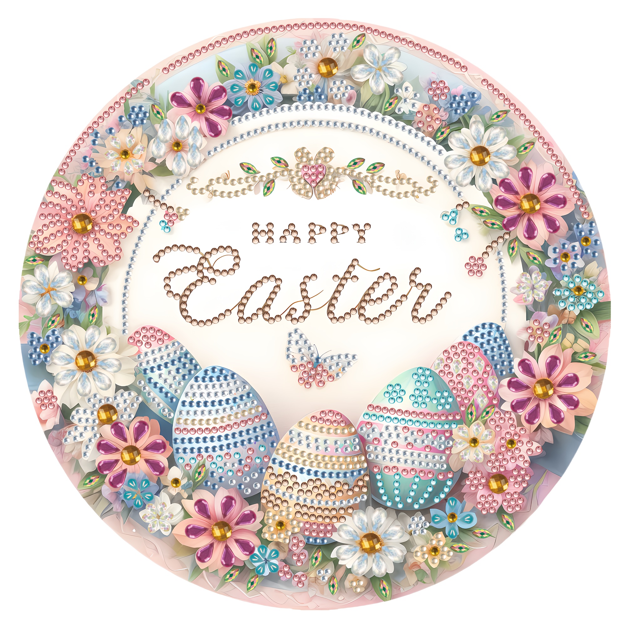 

Easter Kit, Wreath & Eggs Design, Diy Decor, Creative Gift Idea, With Irregular Diamonds For Wall & Door Frame, Sparkling