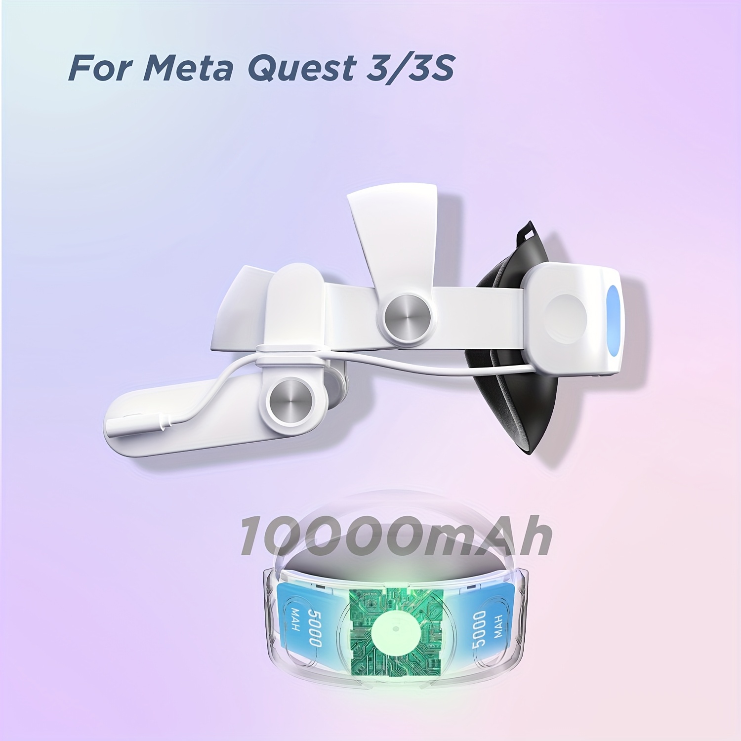 TEMU Cinturino per da 10000mAh per Quest 3S/Quest 3 - Cinturino Regolabile e Confortevole con Illuminazione RGB, Ricarica Rapida 18W, Prolunga di
