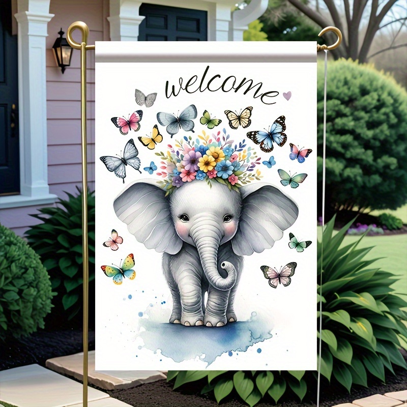 

1pc, Elephant Garden Welcome Flag, Butterfly Double-sided Printed Yard Flag, Waterproof Vertical Flag, Home Decoration, Outdoor Decoration, Courtyard Decoration, Garden Decoration
