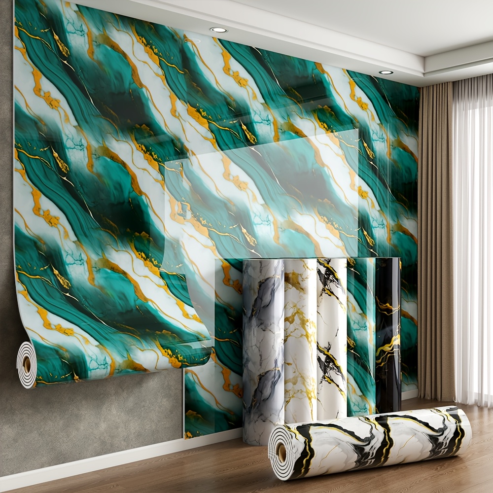 TEMU Thick Large Rolls Of Premium 3d Foil Glossy Marble Wall Decals | 3mm Thick Self-adhesive Waterproof Vinyl Wall Panels, Easy To Peel And Stick,