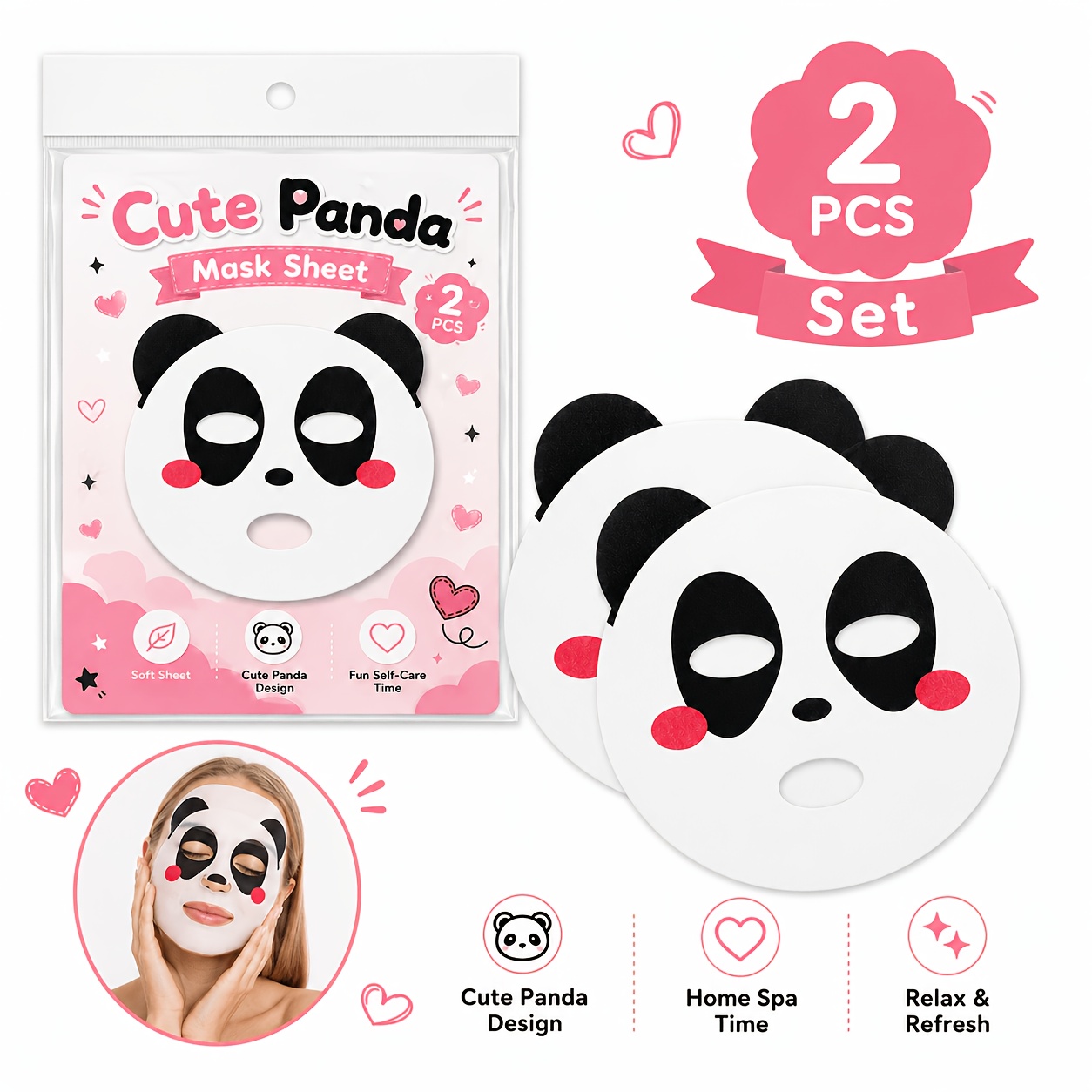 TEMU 2 piezas de láminas de mascarilla facial Seepine con cara de panda, aptas para todo tipo de piel, papel de mascarilla facial y suave con panda,