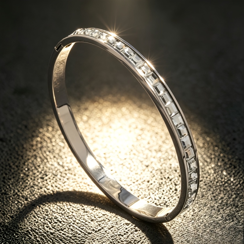 3 Stackable Stainless Steel Bangles Set with Crystals