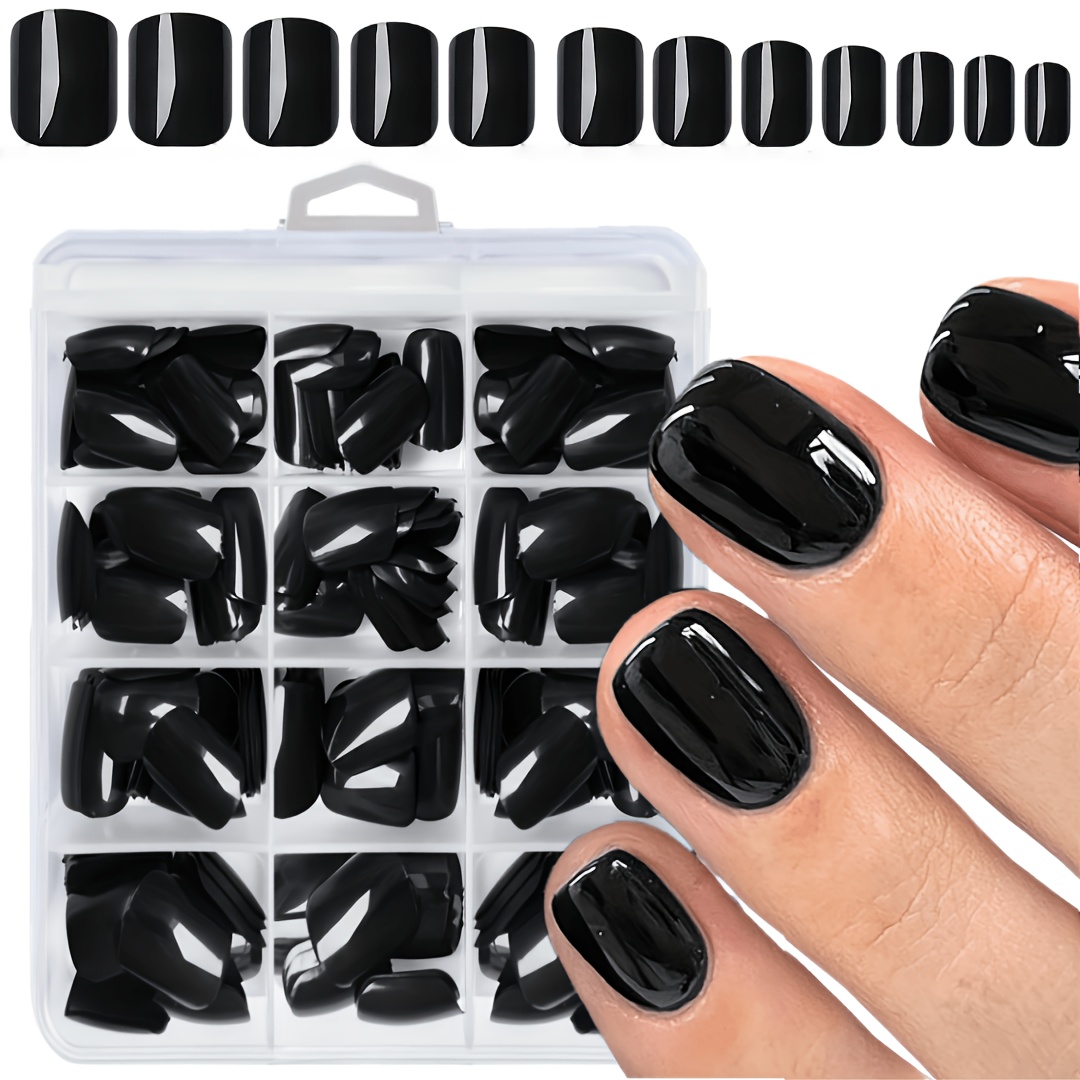 E-shop 144 Stück Kurze Quadratische Pressed-Gel-Nägel, Glänzende Nude Künstliche Nägel, Vollabdeckung Klebe-Kunstnägel, Einfarbige Acryl-Pressed Gel
