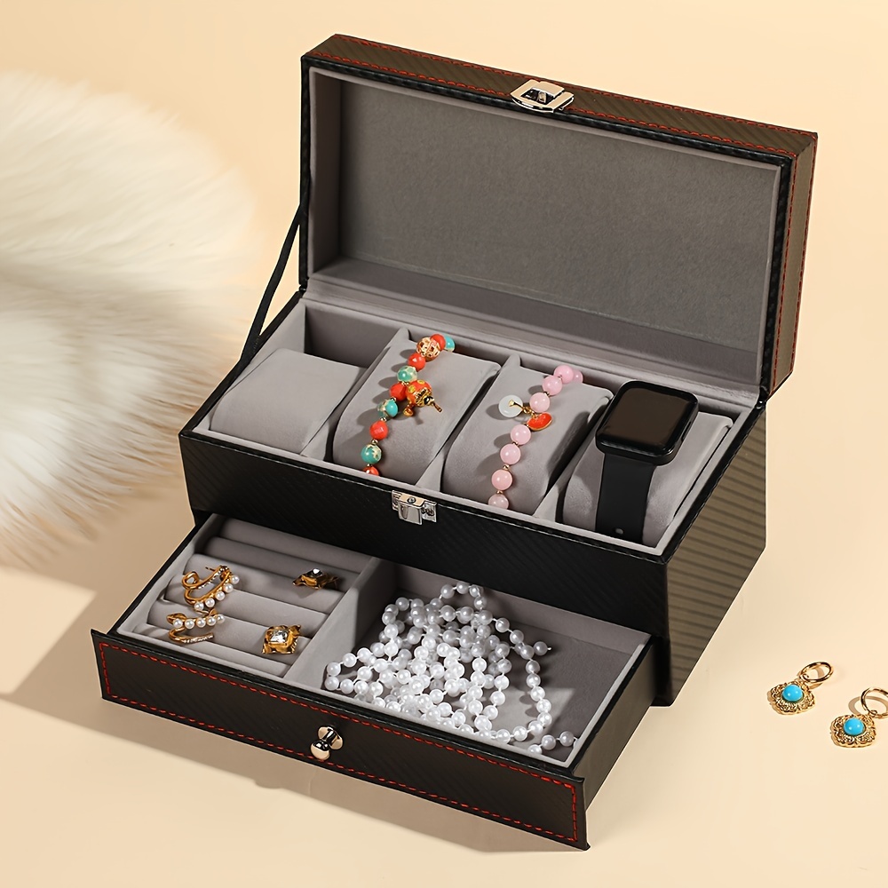1pc double layer watch jewelry storage box large capacity jewelry container for rings earrings bracelets necklaces Product details 1