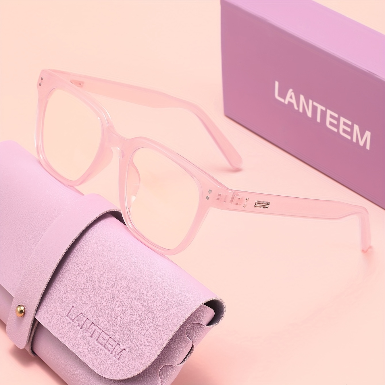 TEMU Lanteem Comes With A Free Glasses Case And Outer Box. 1 Pair Of High-quality Square Small-frame Fashionable Unprescription Glasses For Men And