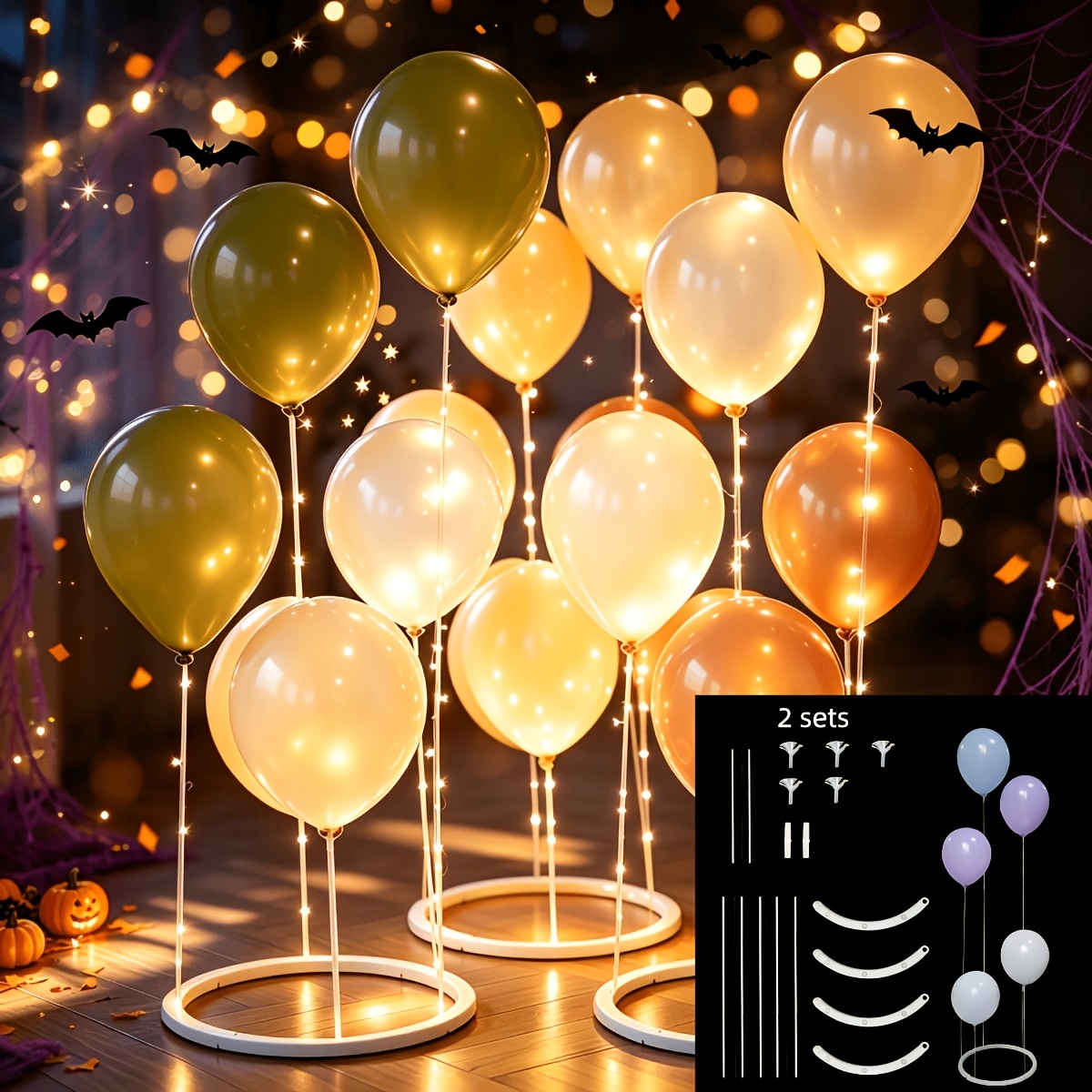 TEMU 2 Sets Round Balloon Display Stand Set, With Stable Weight Base, 10pcs Balloons, Balloon Additions, Easy To Assemble Round Balloon Display Rack,