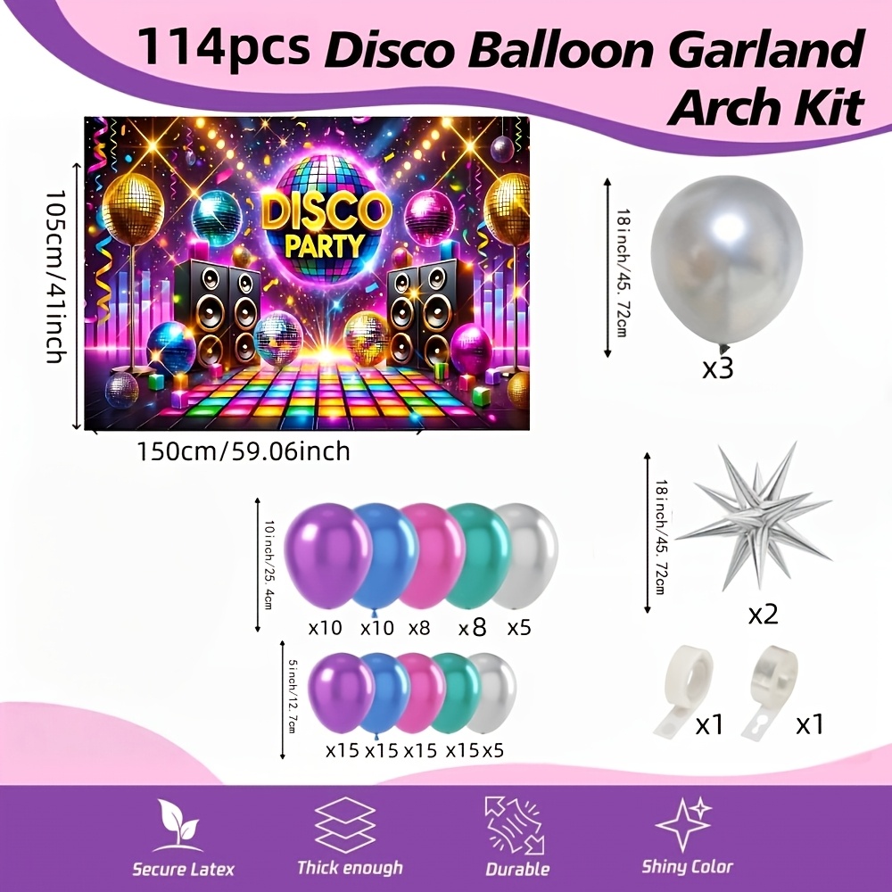 Image of 114pcs Disco Ball Balloon Garland Kit Multicolor With Disco For Themed Parties And Celebrations I Perfect For Halloween Back To School