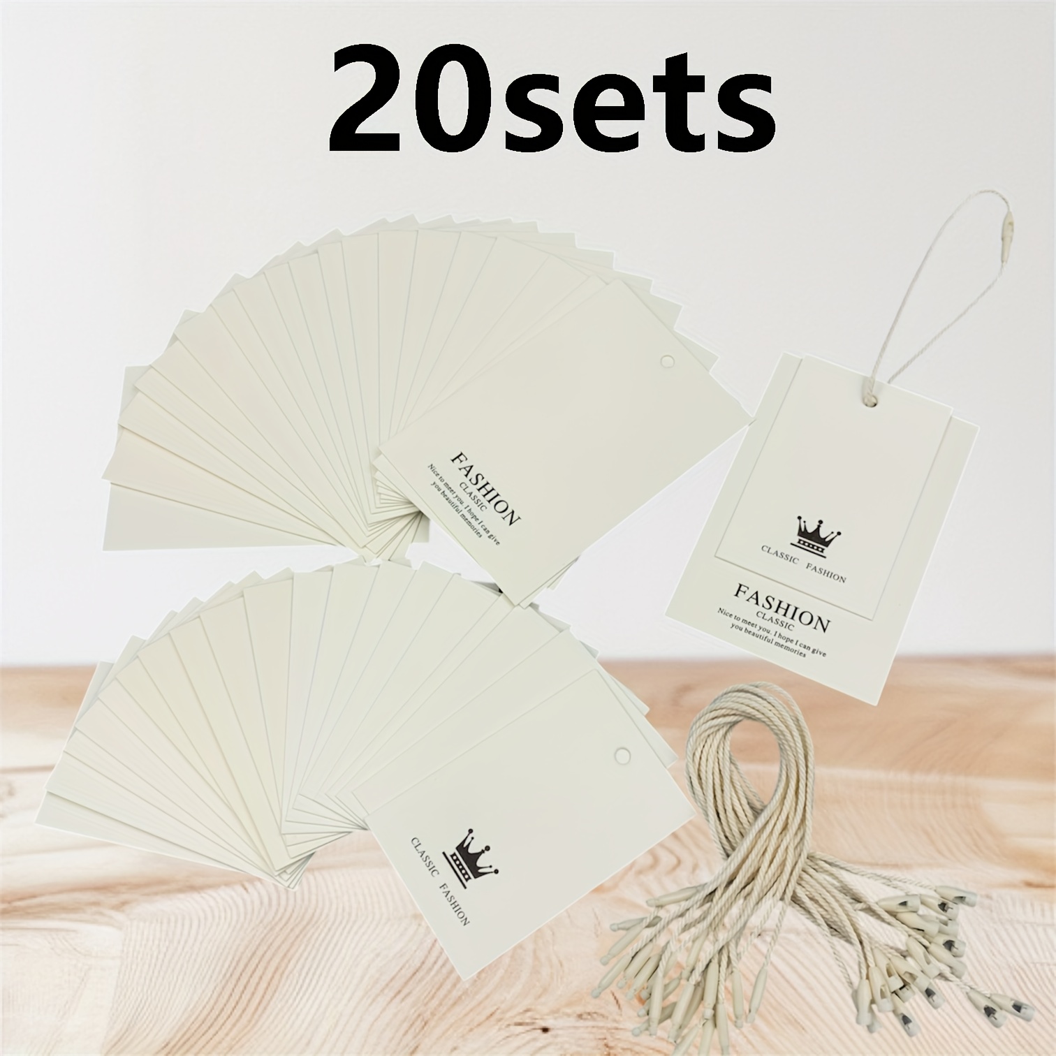 TEMU 10/20 Sets Of Universal Clothing Hang Tags With Rope, Made From Beige Art Paper. Gift Tags Are Ideal For Retail Or Branding Purposes And Feature