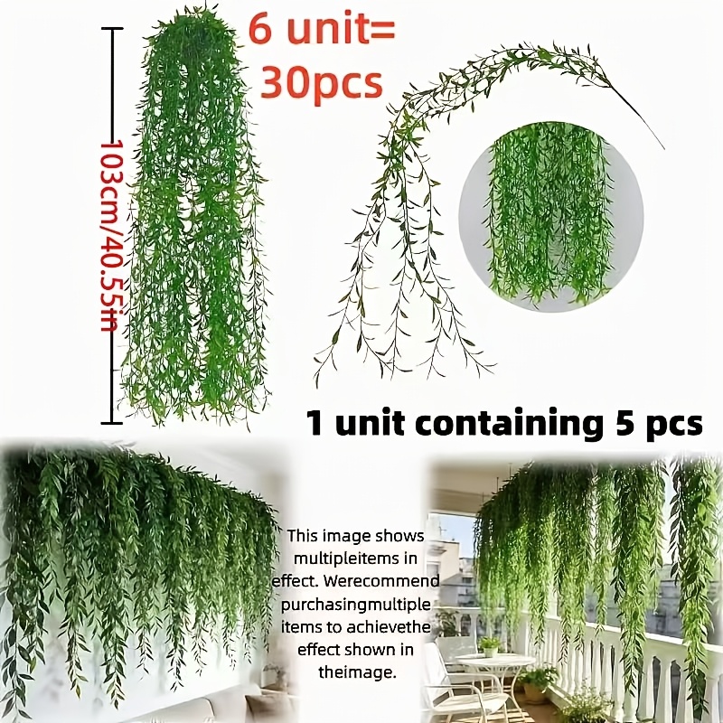 TEMU 6 Large Packages, Each Pack Of 30 Permanent Simulation Wicker Decoration - Green Hanging Rattan Ring - Uv Protection Real Touch Artificial