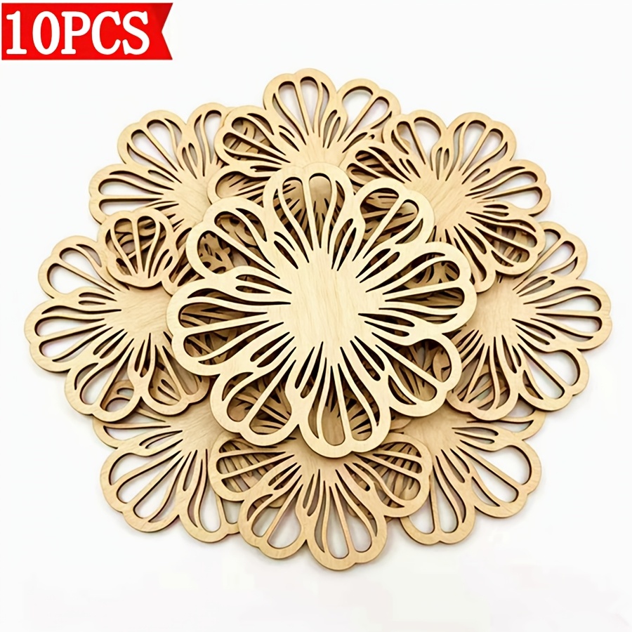 TEMU 10pcs Wooden Polish Hollow Flower Painting Graffiti Craft Decoration Making Home Door Courtyard Decoration Birthday Wedding Theme Party Wooden