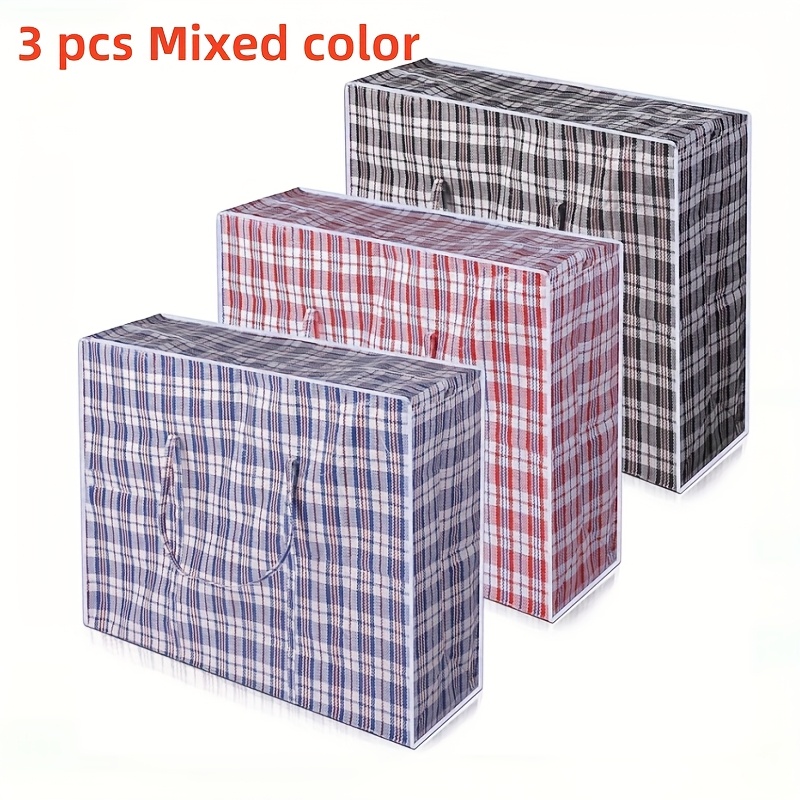 Image of 3pcs Mobile Storage Bag - With Zipper Handle Large Capacity For Moving And Packing Dust-proof Luggage Storage Bag Suitable For Clothing Laundry Bedding Reusable,random Color