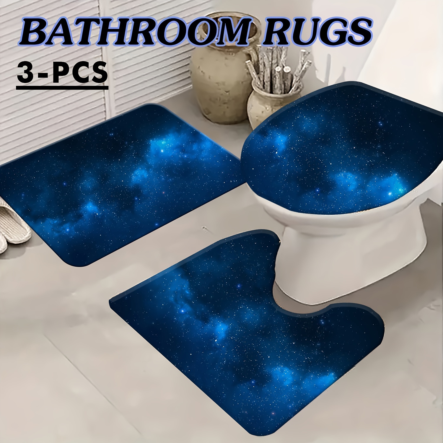 

3pcs -themed Bathroom Rugs, Non-slip, Soft Absorbent Memory Foam Bath Mats, Includes Toilet Lid Cover And Contour Mat, Design, Machine Washable, Home & Apartment Decor