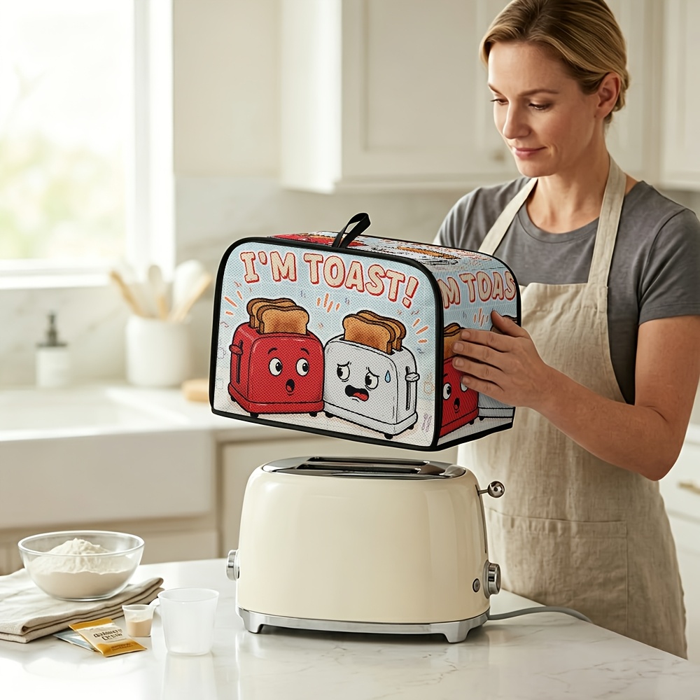 TEMU 1pc, Cute , Toaster Dust Cover, Bread Toaster White Red, Bread Machine Protective Cover Small Appliance Dust Cover, Suitable Kitchen, Prevent