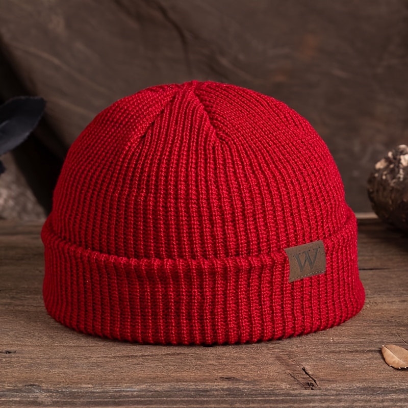 TEMU Chapeau Tricoté Étiquette Marque W Unisexe Extérieur Pull Chapeau Confortable Bord Décontracté Chapeau Tendance de Melon