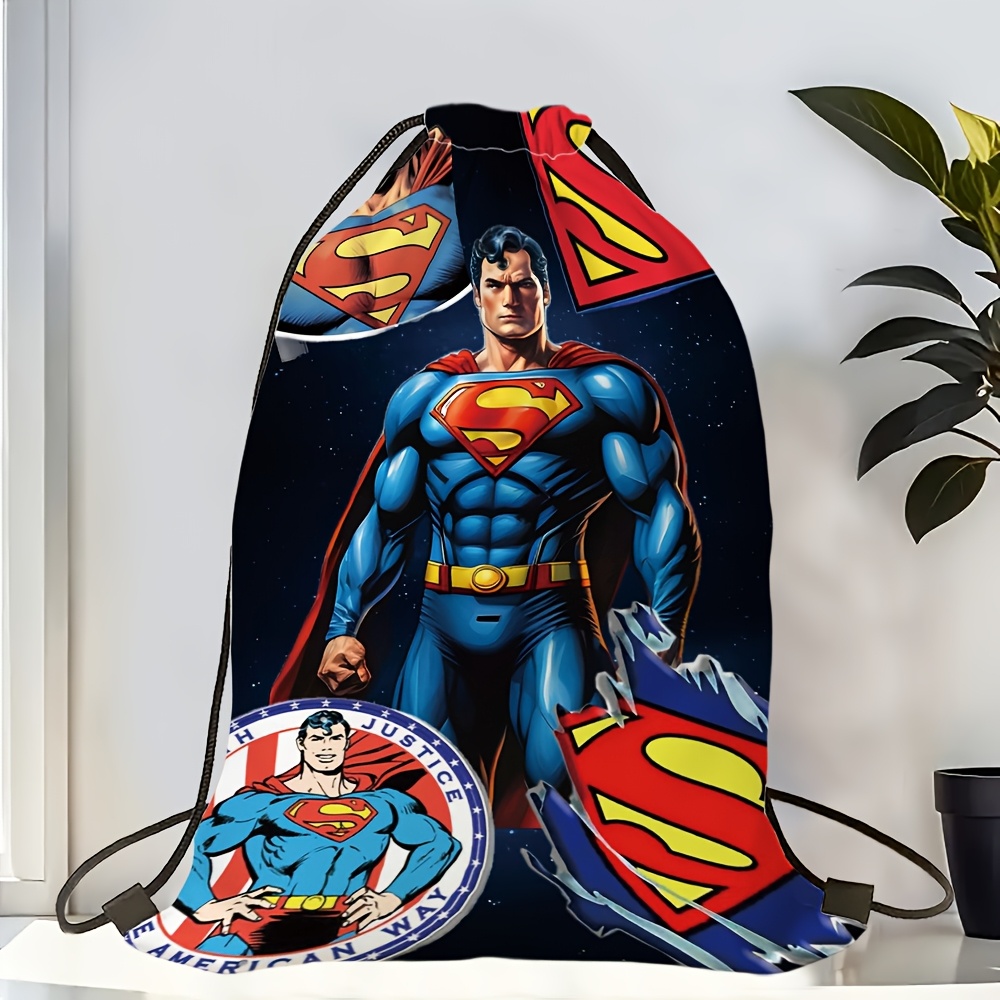 TEMU 1pc Wb Superman Themed Drawstring Backpack Suitable For Travel, & Daily Use, Adjustable Oxford Fabric Bookbag With Superman, Spacious & Carrier