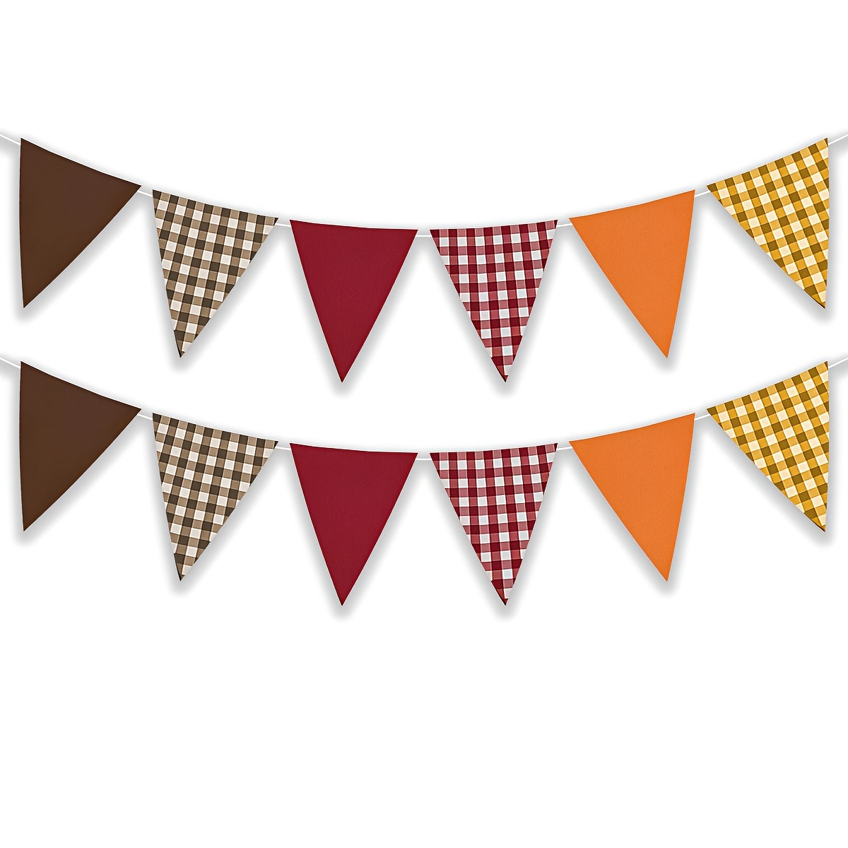 TEMU 2-pack Fall Paper Pennant Banner, Brown Orange Burgundy Solid And Gingham Triangle Bunting Garland, Autumn Thanksgiving Farmhouse Home Wall