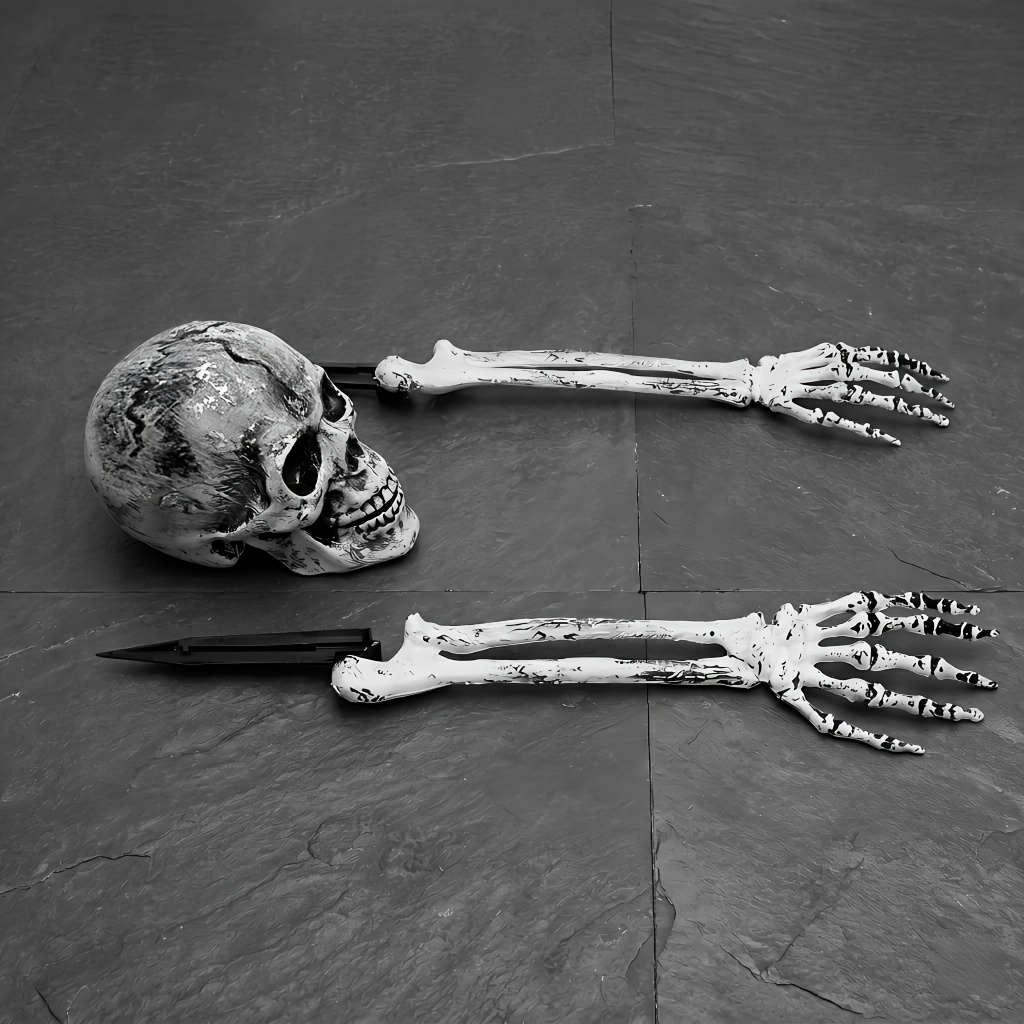Image of [3d] Set Of 3 Realistic Skeleton Bones - And For Spooky Yard Decoration, Scary Outdoor Prop And Haunt Up, Durable Halloween Lawn Decor