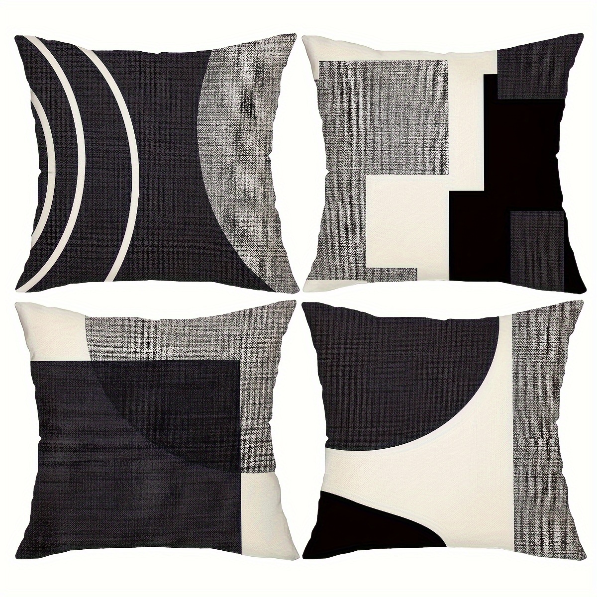 

4pcs/set, Black And White Decorative Pillow Covers Gray Silver Boho Throw Pillows For Couch Abstract Geometric Modern Pillowcases 18x18 Inches For Bed Bedroom