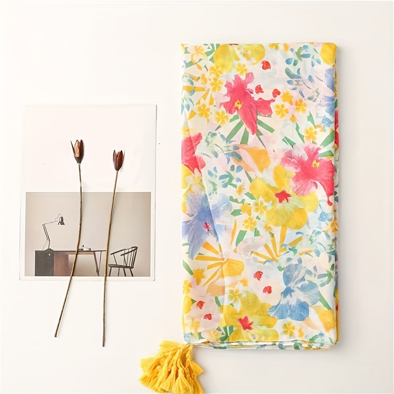 E-shop Schal Tropische Pflanze Blumenmuster Beige Helle Fischgrätenmuster Strandtuch Hängende Quaste Schal Damen