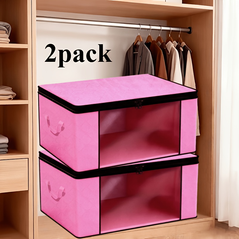TEMU 2pcs Extra Large Foldable Storage Boxes With Window, Durable Clear Folding Clothes Storage Bins With Zippered Flap And Reinforced Handles,