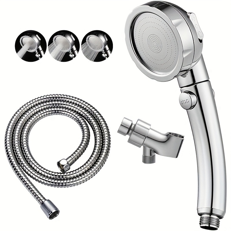 TEMU Modern High-pressure Handheld Shower Head With 3 Spray Settings, Detachable Design, Adjustable Angle Bracket & Adhesive Tape – Chrome Finish, Wall-mounted For