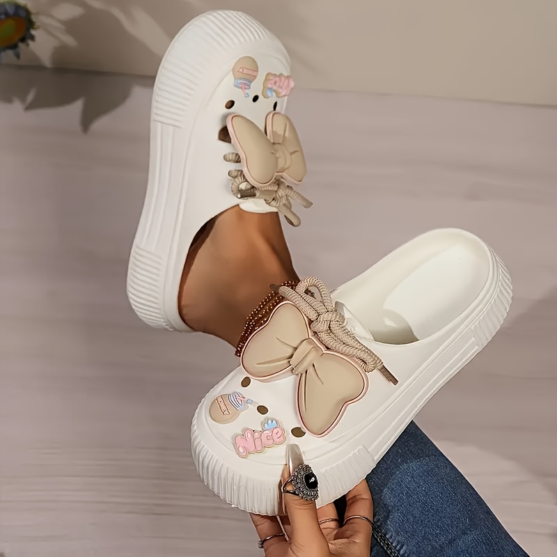 Perfect for Easter Gifts, Essential for Parties, 2025 Summer New Arrival, Japanese and Korean Style Slip-On Non-Slip Women's Sandals with Bow Detailing, Thick Sole Elasticity, Lightweight Breathable, Suitable for Home, Outdoor, Office, and Gatherings