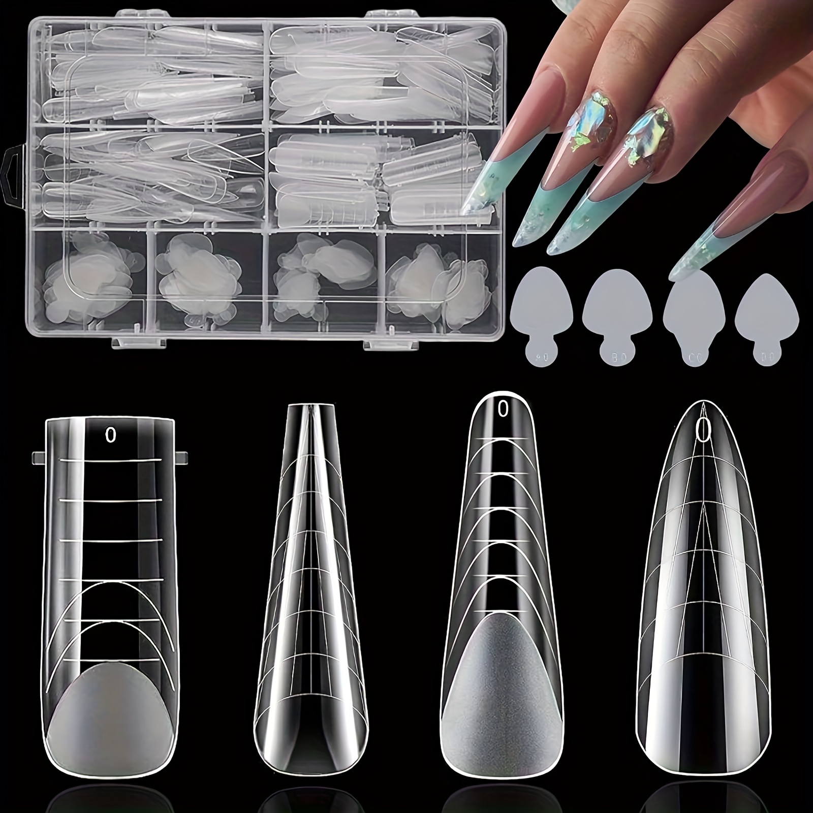288pcs Nail Double-form Kit With Reusable Pads - 4 Styles, 12 Sizes Acrylic Nail Molds, Formaldehyde- Extension Tools And Accessories Set For Nail Enhancement