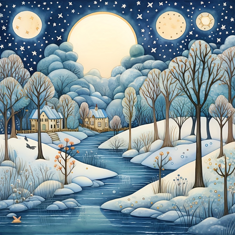 

1pc Cartoon Winter Landscape Pattern Diamond Painting Set, Art Wall Painting For Bedroom, Office, Living Room Wall Decoration. Frameless (30x30cm/11.8x11.8inch)