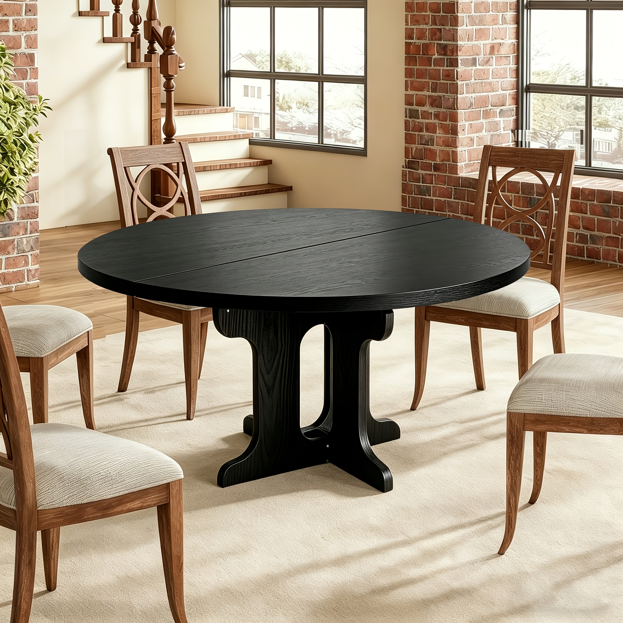 Modern Expandable Round Dining Table Suitable For 2-8 People, 3-stage Extendable Kitchen Table With Top & Base, Space- For Small Spaces, Assembly, White/black For Living Room, Dining Room, Kitchen