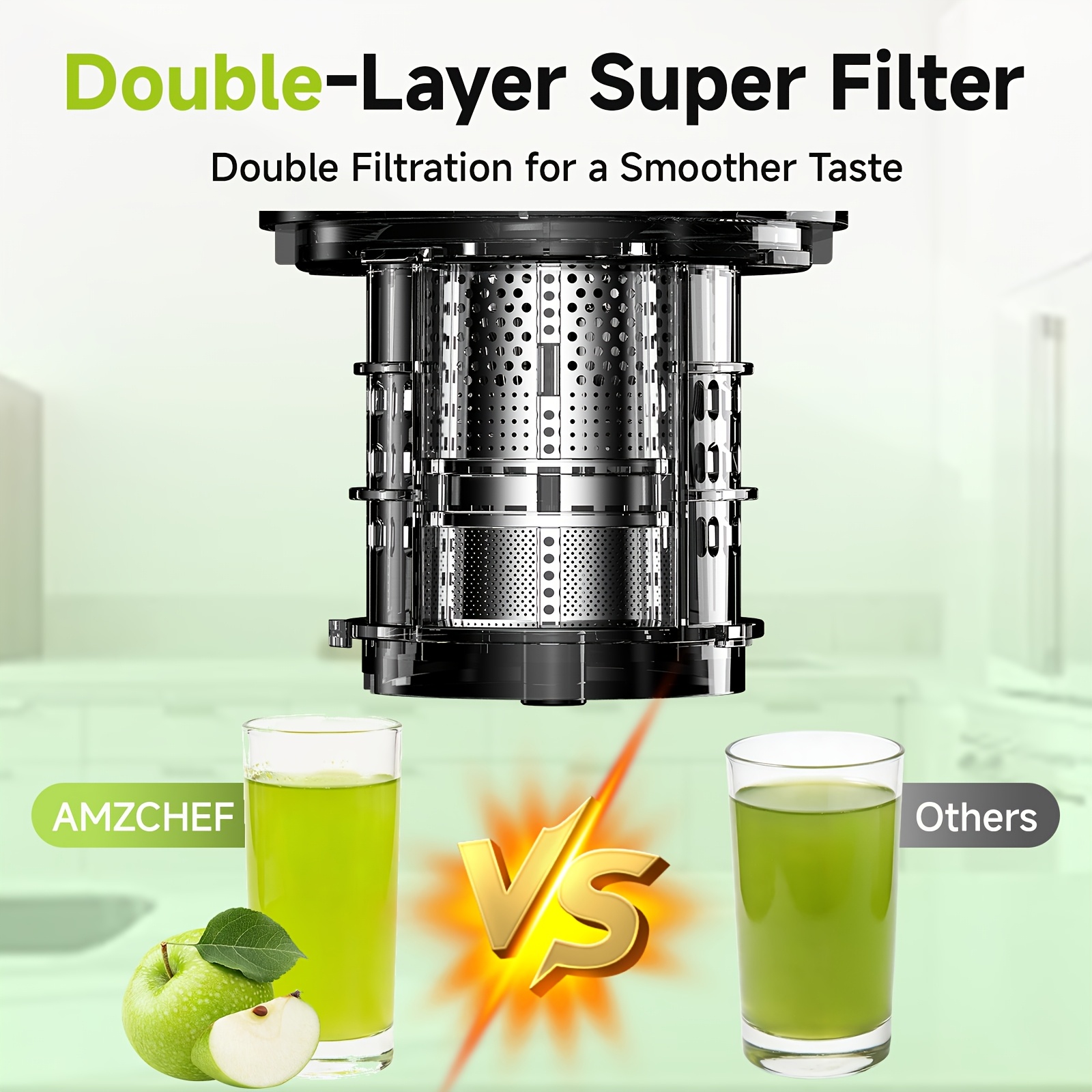 AMZCHEF Slow Juicer with Extra-Wide Feed Chute
