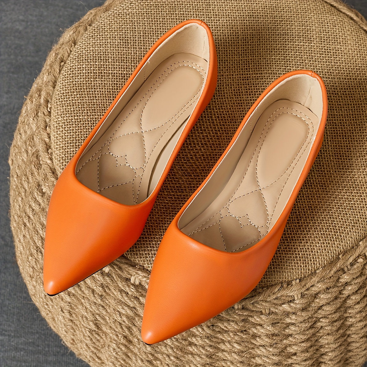 Womens Orange Pointed Flats Women's Pointed Toe Flats Soft Sole