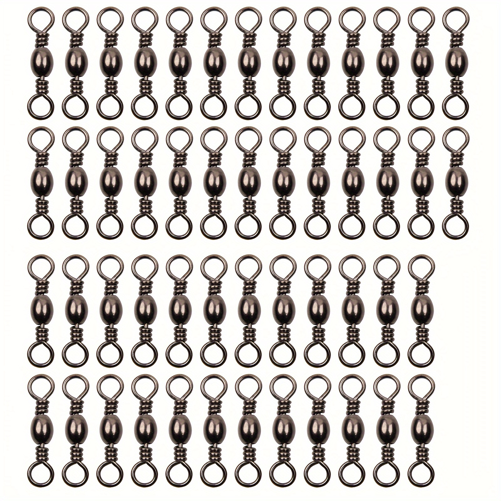 

Stainless Steel Fishing Barrel Swivels 50-pack - Smooth Polished, Triple Crimped Ring, Solid Connector, 44lbs Test Strength, Rolling Ball Bearing For Hook Line Connection