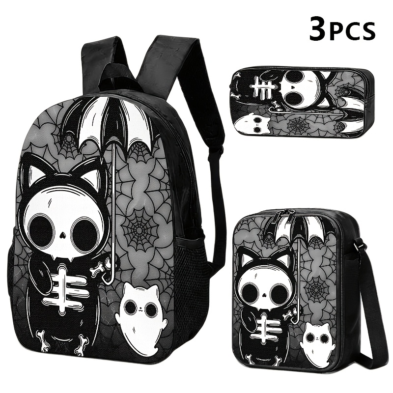 TEMU Un ensemble de 1pc/2pcs/3pcs comprenant un sac à dos imprimé 2D sur le thème , un sac à bandoulière et une pochette de rangement avec des de