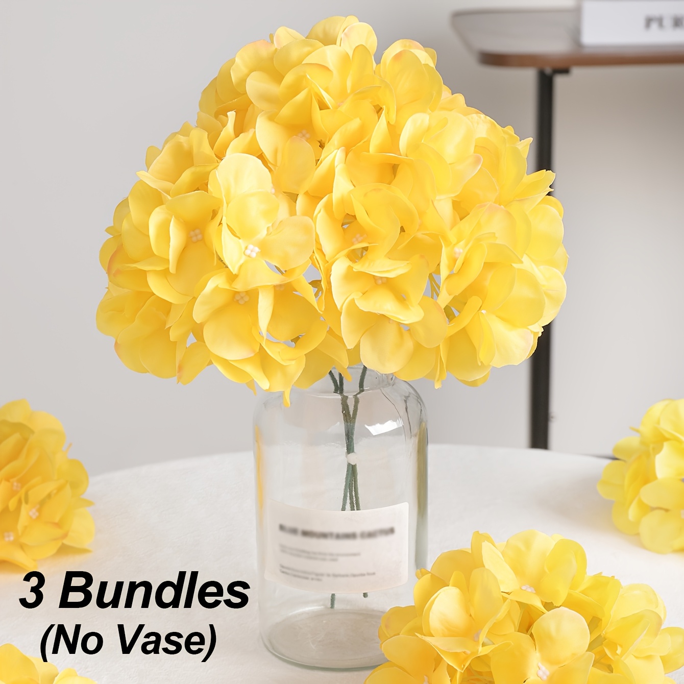 TEMU Lot de 3 bouquets d'hortensias artificiels multicolores - Têtes de fleurs d'hortensias en fausse soie avec tiges au pour décoration de table de