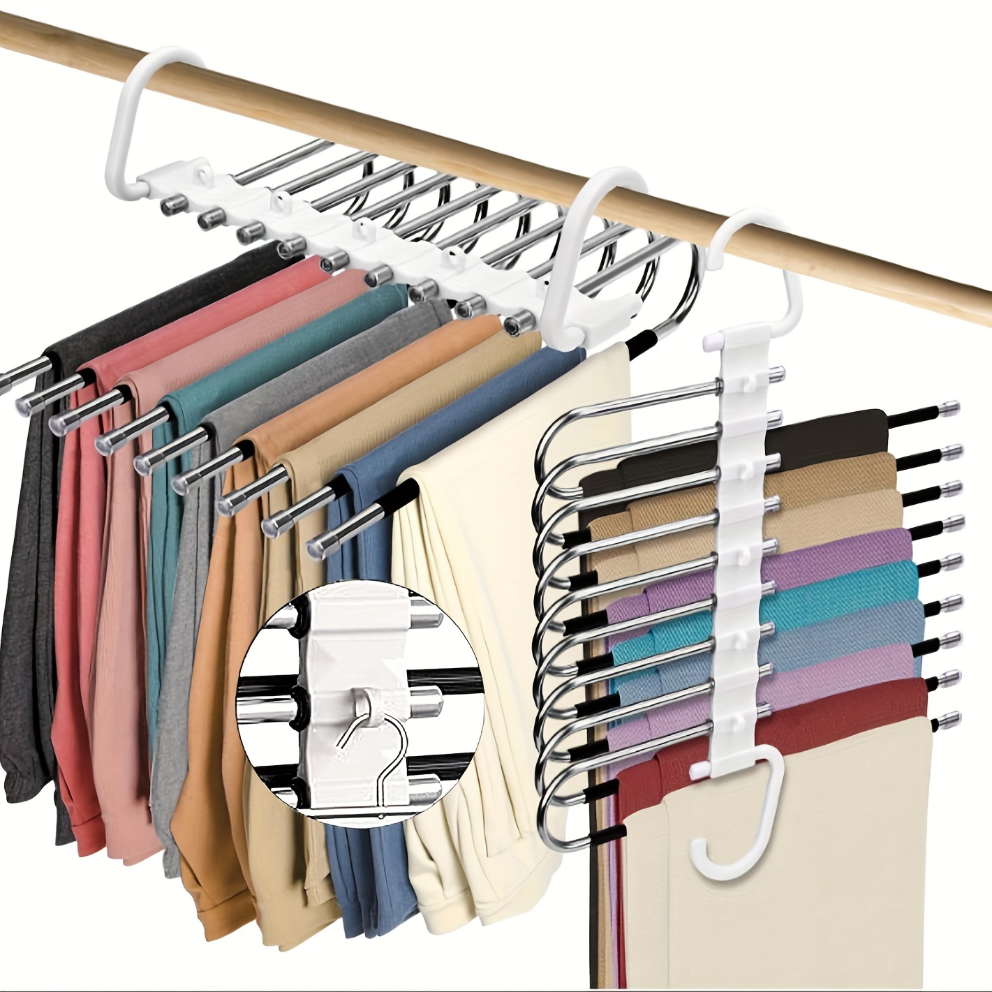 

1pc 9-tier Space Saving Pants Hangers Non-slip Clothes Organizer 9 Layered Pants Rack For Scarf Jeans Trousers