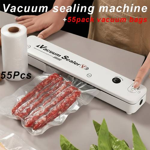 vacuum sealing machine set 55 sealed bags for food preservation and storage suitable for food preservation and storage as well as vacuum low temperature cooking automatic vacuum for food sealing machine convenient household for food preservatio