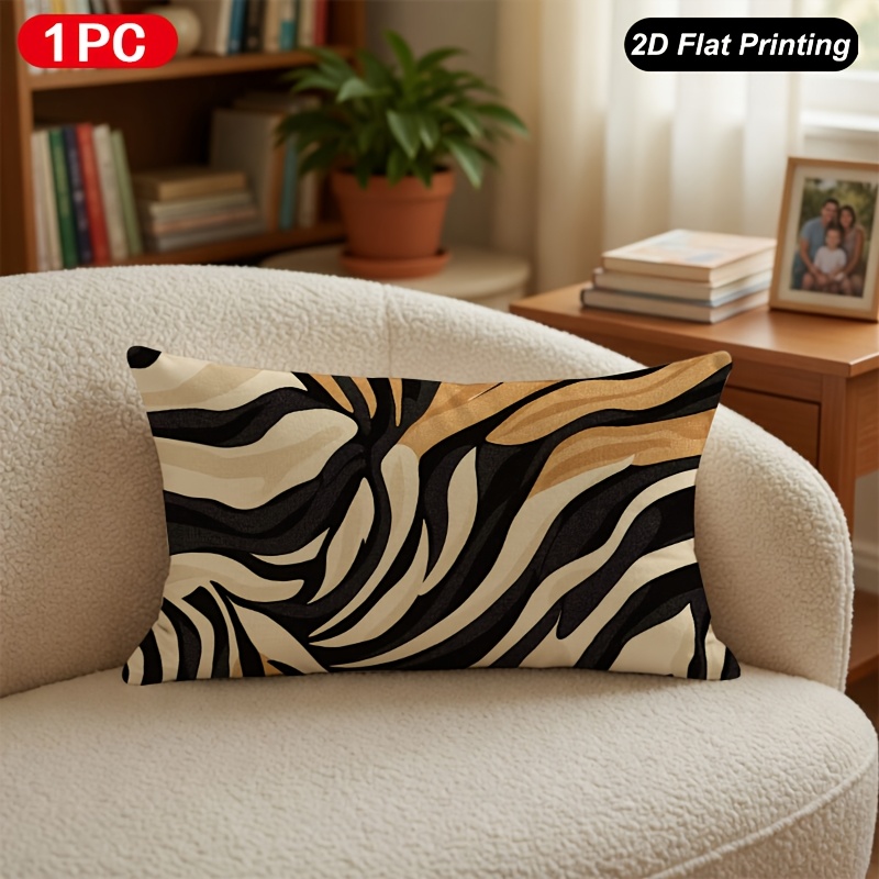TEMU de cojín lumbar de 1 pieza con estampado 2D de cebra y , para decoración de interiores y exteriores, granja, dormitorio, , sofá, interior de