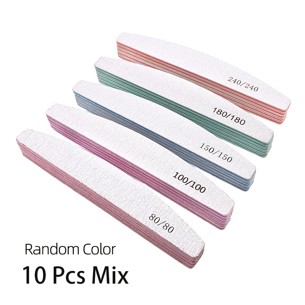 Image of 10pcs/lot Washable Double-sided Grey Sandpaper Nail File Strips Grit 80 100 150 180 240 Random Half Manicure Nail Pedicure Suitable For Salon/nail Practice/personal, Random Grit