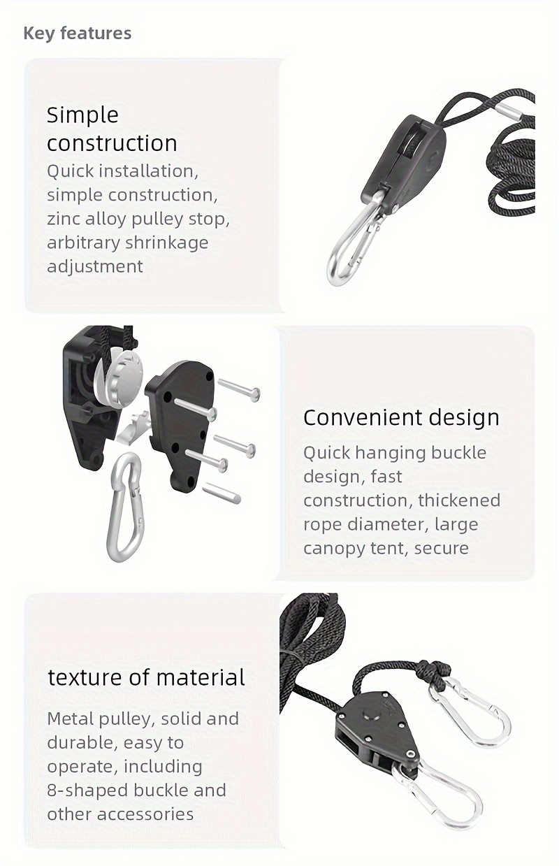 [2pcs Adjustable Ratchet Hangers] 2pcs Adjustable 8 Inch Reinforced Ratchet Hangers | Hanging Ratchet for Tent Grow Plant Lamp Rope Ratchet Hanger Pulley Hook