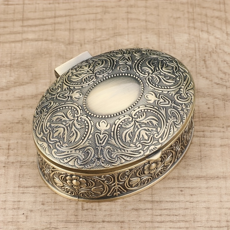 Image of Ancient Egyptian Jewelry Box, Oval-shaped Metal Storage For Necklaces, Rings, Watches, And Nail Clippings, Jewelry Boxes