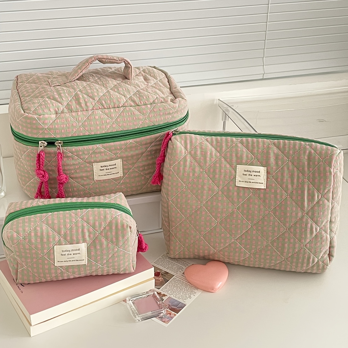 E-shop 3-teiliges Set Kosmetiktasche mit Farbblock-Karosserie, unverzichtbare Reiseartikel für Frauen, Aufbewahrungstasche für Hautpflegeprodukte,