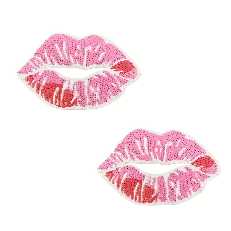 E-shop 2 Stück Rosa Lippen-Stickpatches – Lippenspitzen, DIY Aufnäher für Kleidungsdekoration. Bügel-/Nähpatches zum Reparieren Dekorieren von