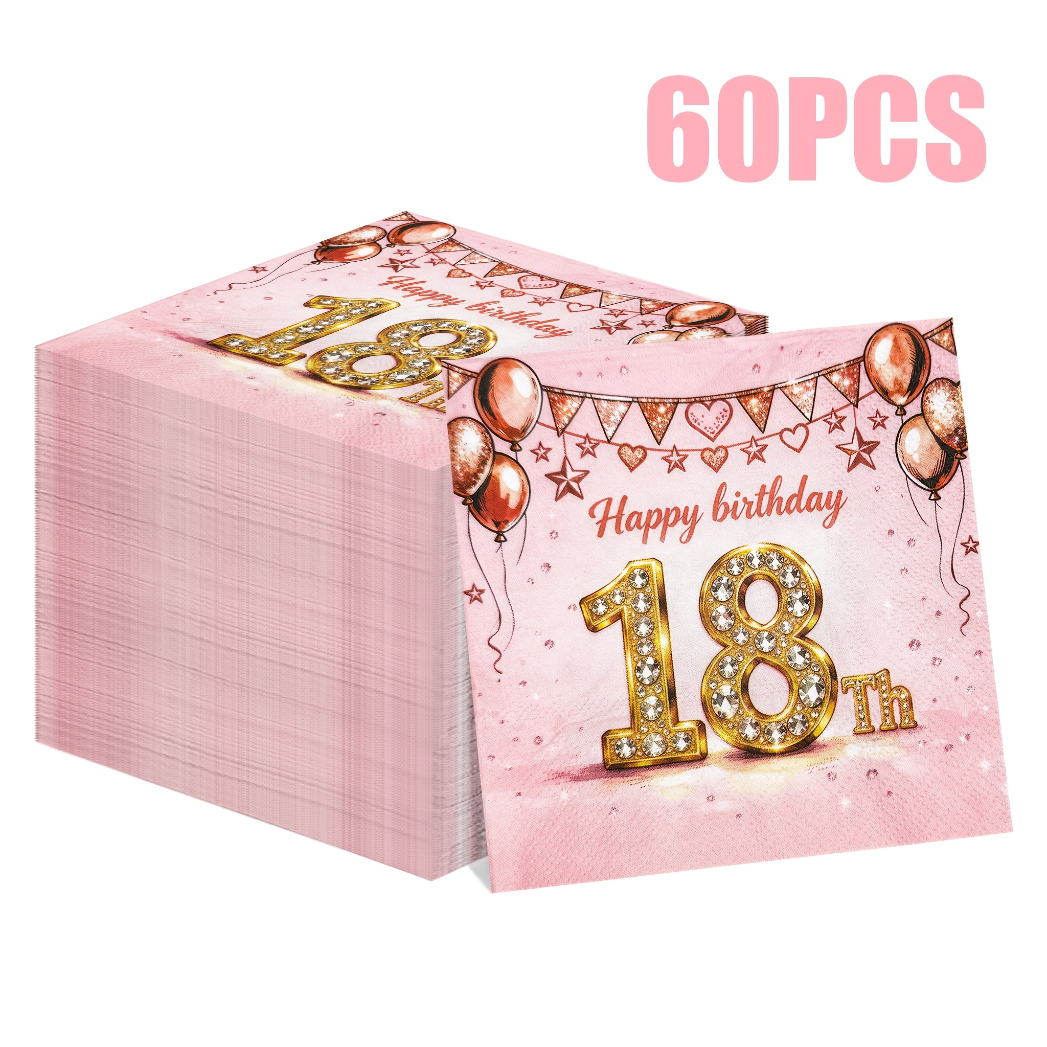 TEMU 60pcs Happy 18th Birthday Printed Napkins Disposable Napkin Set Suitable For Birthday Parties And Celebrations In Restaurants 13*13inch For